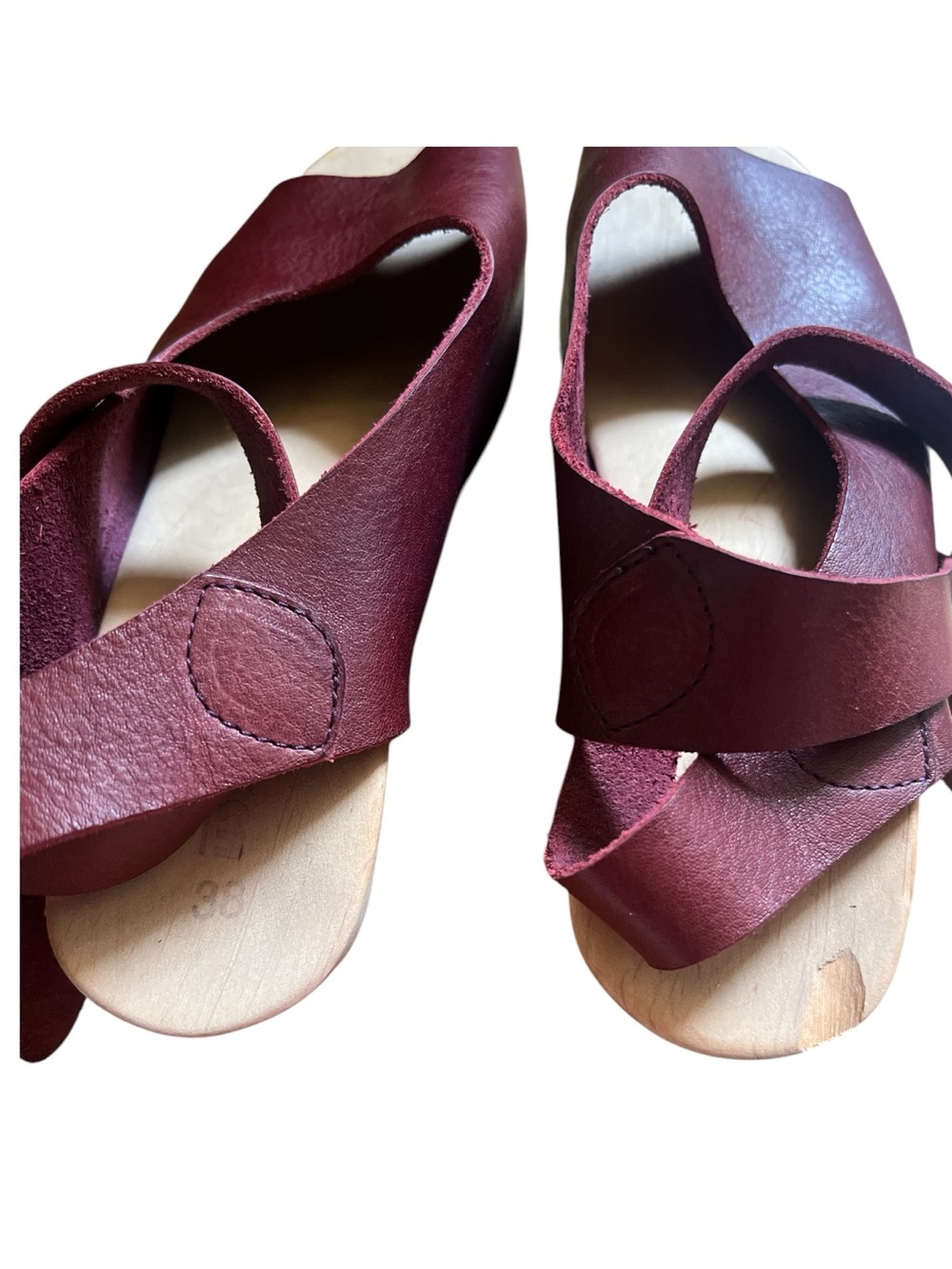 Trippen Orinoco Red Leather Wood Wedge Clog Sandals EU 38 Boho Artisan - Picture 10 of 10